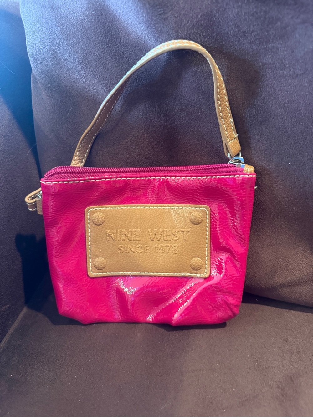 Nine West Fuchsia Patent Mini Wristlet with Tan Accent